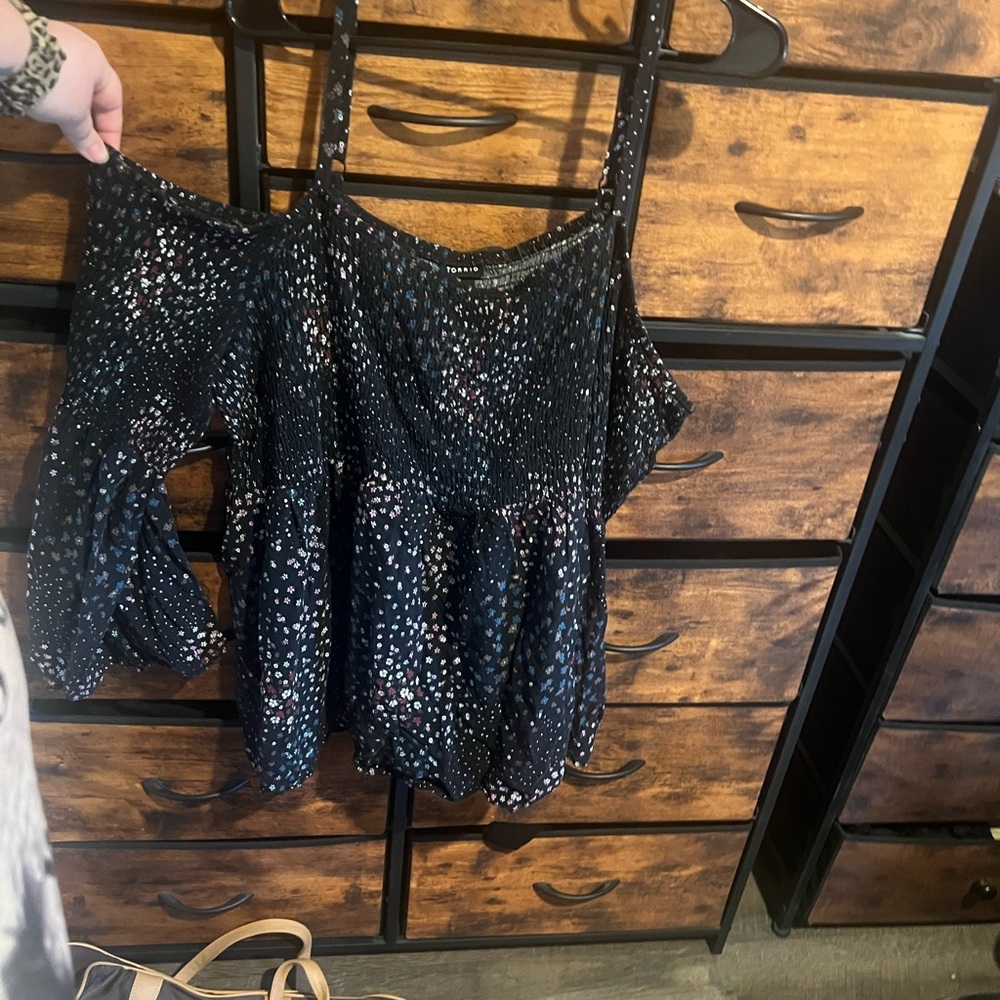 Torrid Black and White Polka Dot Blouse